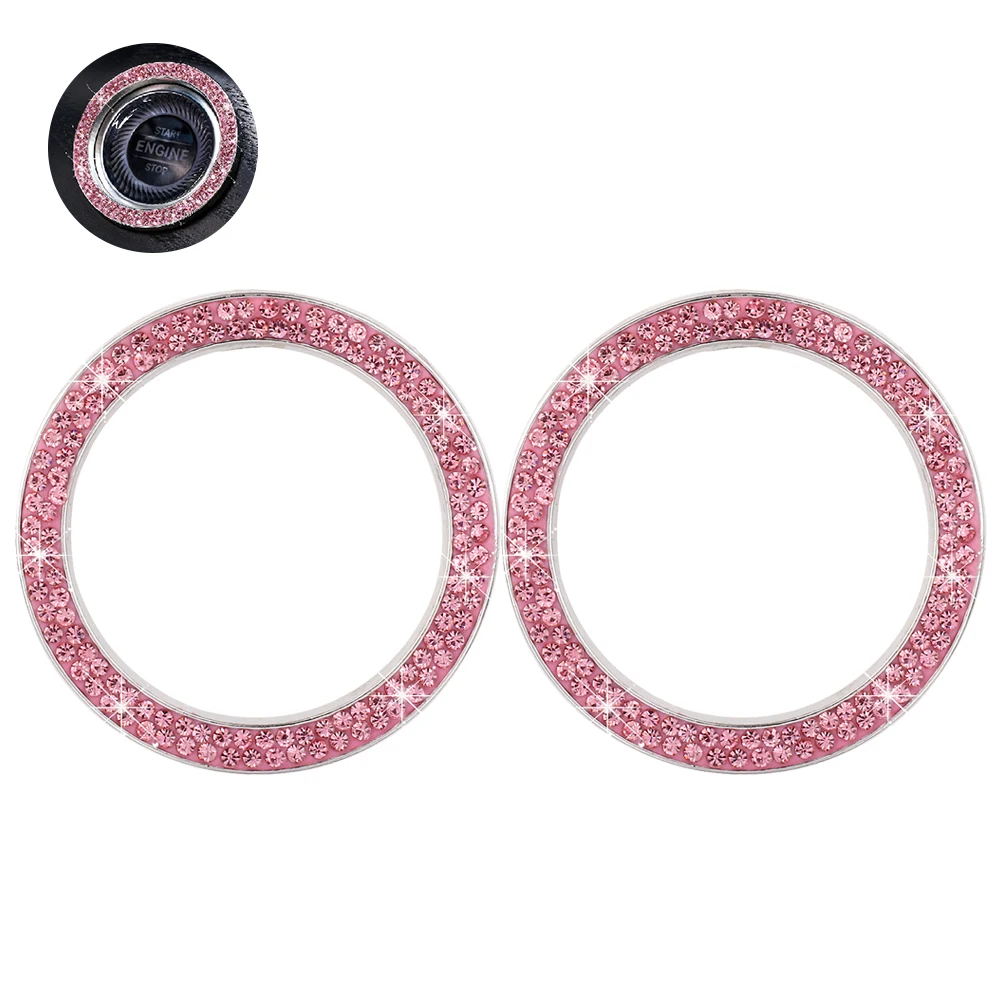 

2pcs Ignition Button Sticker Start Stop Decal Bling Rhinestone Decoration Accessories Pink Durable Easy Install Peel Stick