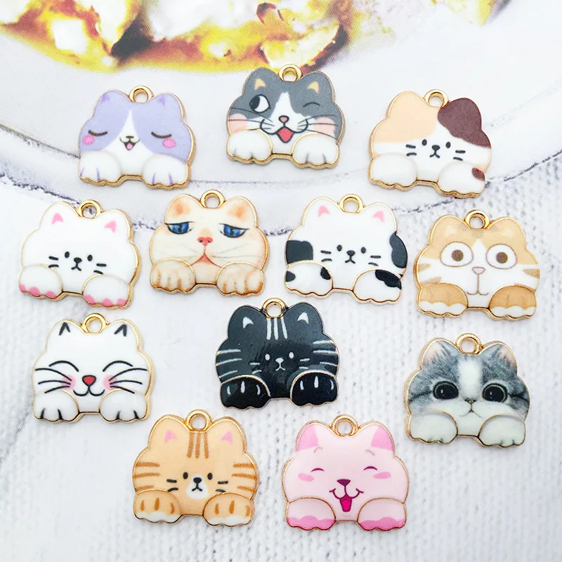 10pcs Cartoon Funny Cat Alloy Pendat 18x16mm DIY Material Earring Bracelet Necklace Keychain Etc Shape Jewelry Making