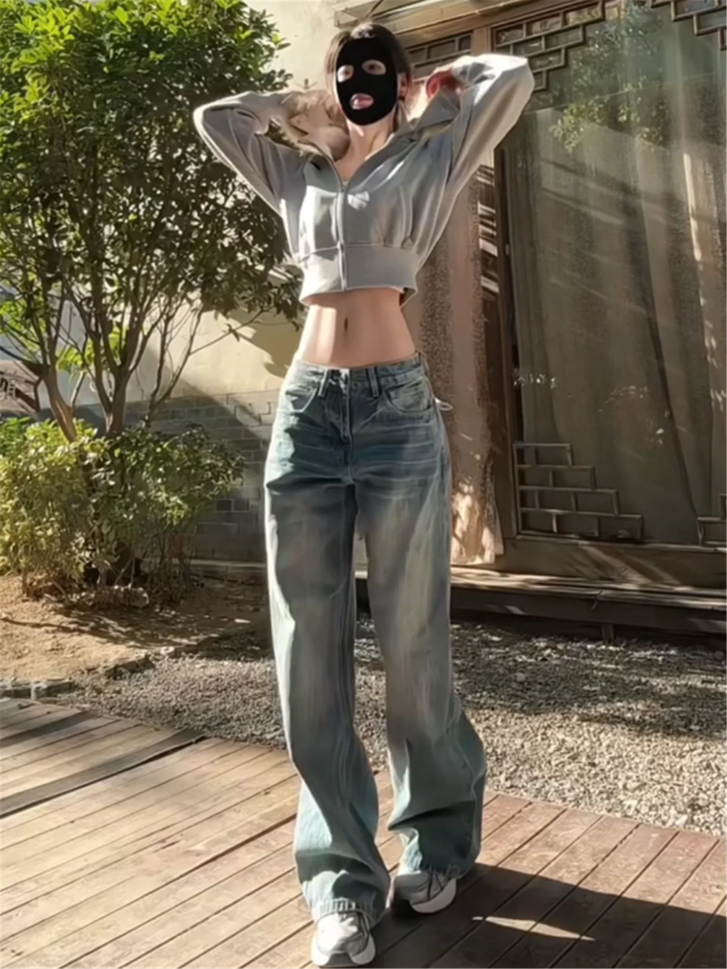 

Американские джинсы в уличном стиле с низкой талией и широкими штанинами, женские свободные, стройнящие, удлиненные, винтажные повседневные брюки для весеннего сезона