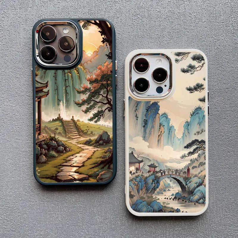 Mountain Peak Lake Vintage Silicone Phone Case For iPhone 13 12 Pro Max 16 15 11 Pro Max 14 7 8 Plus SE2 XS X XR Soft Back Cover