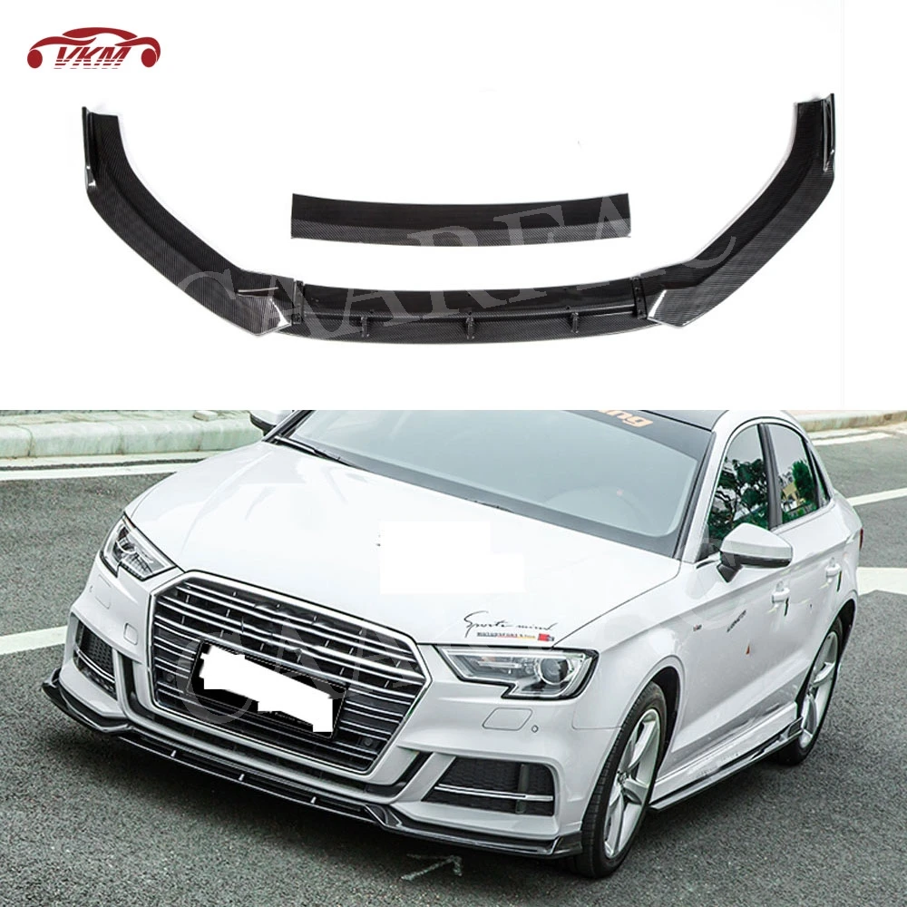 For S3 Front Bumper Lip Spoiler for Audi A3 Sline S3 Not A3 Standard 2017 2018 2019 ABS Carbon Look Black 4 PCS Head Shovel