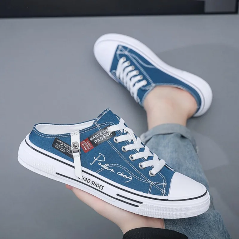 

2025 New Shoes for Men Summer BaoTou Half Slippers Classics Breathable Canvas Shoes Men's Sneakers Non Slip Walking Flat Slipper