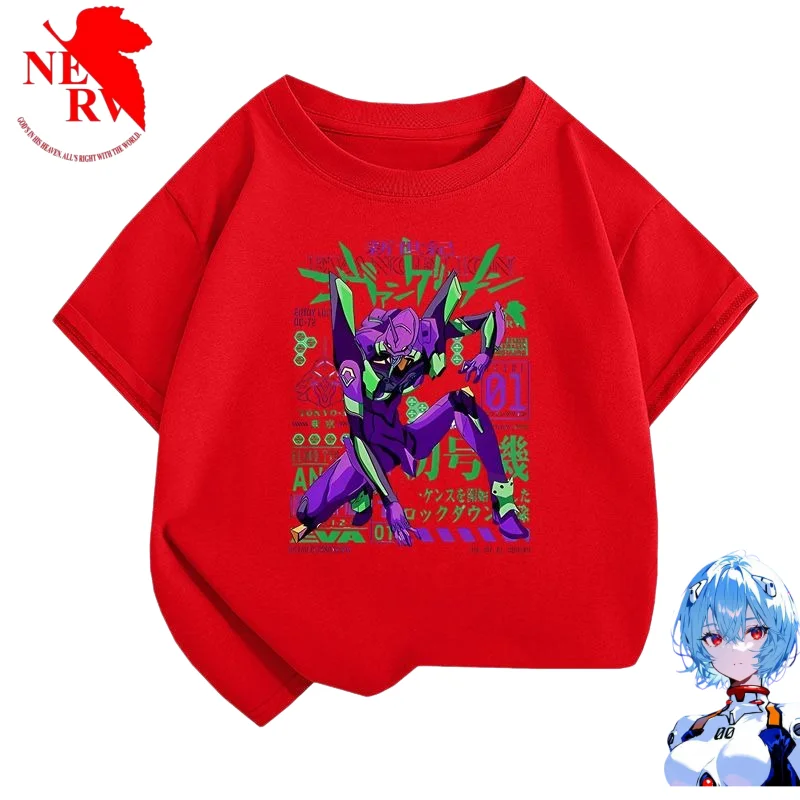 

New EVA Neon Genesis Evangelion T-shirt Cute Cartoon Fashion Summer Boys and Girls Wear Pure Cotton Short-sleeved Friend Gift