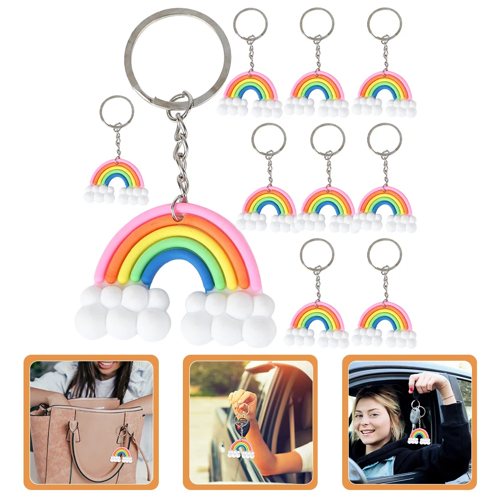 10 Pcs Cartoon Rainbow Keyring Keychain Hanging Pendant Accessories Backpack Decor Unicorn Party