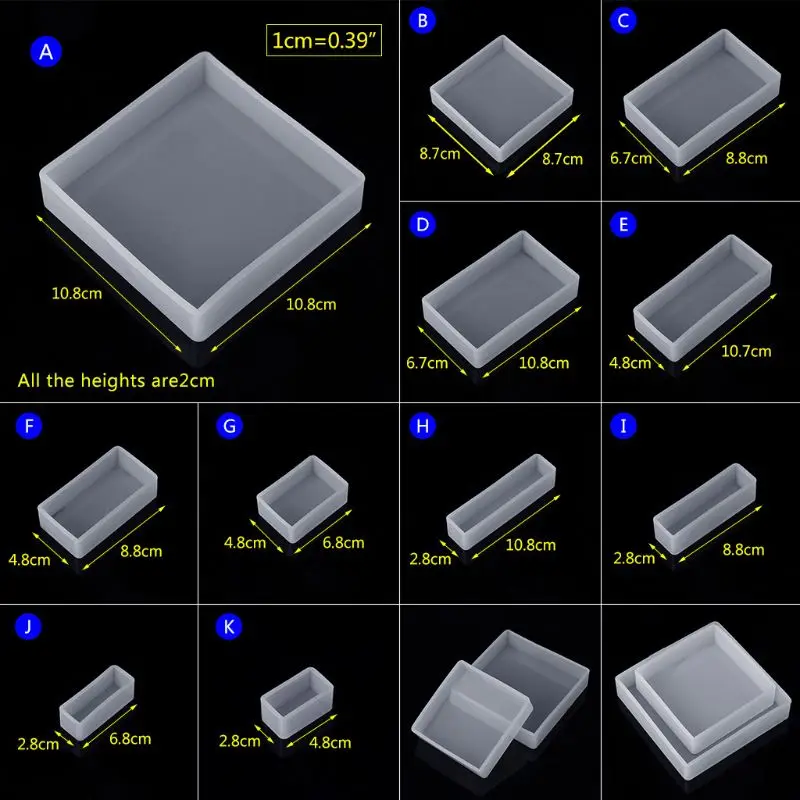 Silicone Mould DIY Making Crafts Resin Casting Molds Including Cube Square for Resin Epoxy Candle Fondant Soap Bowl Mat