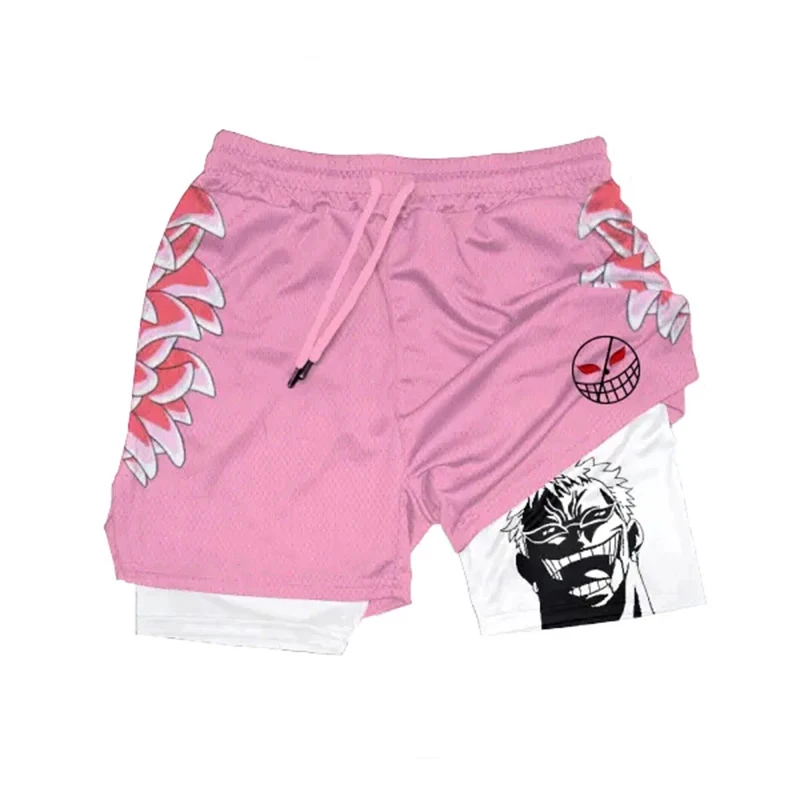 ONE PIECE Luffy Zoro Running Shorts Anime Men 2 in 1 GYM Sport Shorts Breathable 5 Gear Nika Doflamingo Workout Beach Shorts