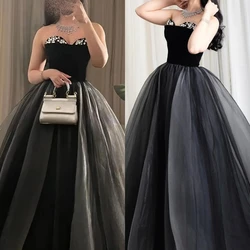 Customized Matching High Quality Strapless Ball gown Formal Ocassion Gown Beading Floor length Skirts Organza Evening Dresses 프롬