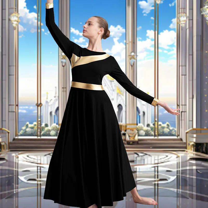 فستان رقص مدح بأكمام طويلة للنساء ذو كتلة معدنية للبالغين، تنانير ليتورجية لعبادة الكنيسة بدون فتحة وبطانة ناعمة #4