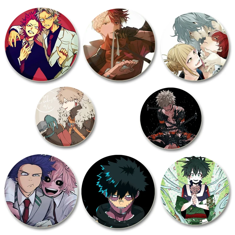 Anime Character Midoriya Izuku All·Might Bakugou Katsuki Cartoon Badge Round DIY Creative Brooches for Jewelry Accessories Gifts