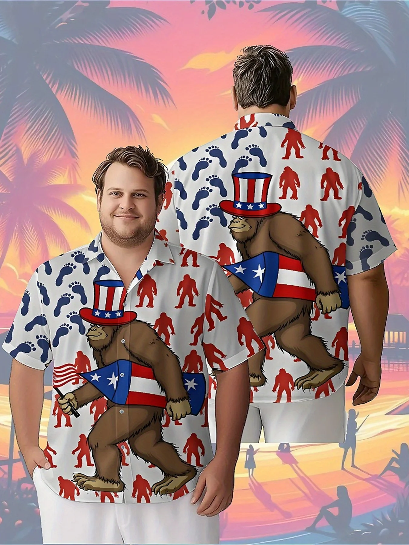 

Men's Plus Size Hawaiian Shirts American Sasquatch Theme pattern,Unisex Baggy Aloha Shirts,summer Alternative Clothing