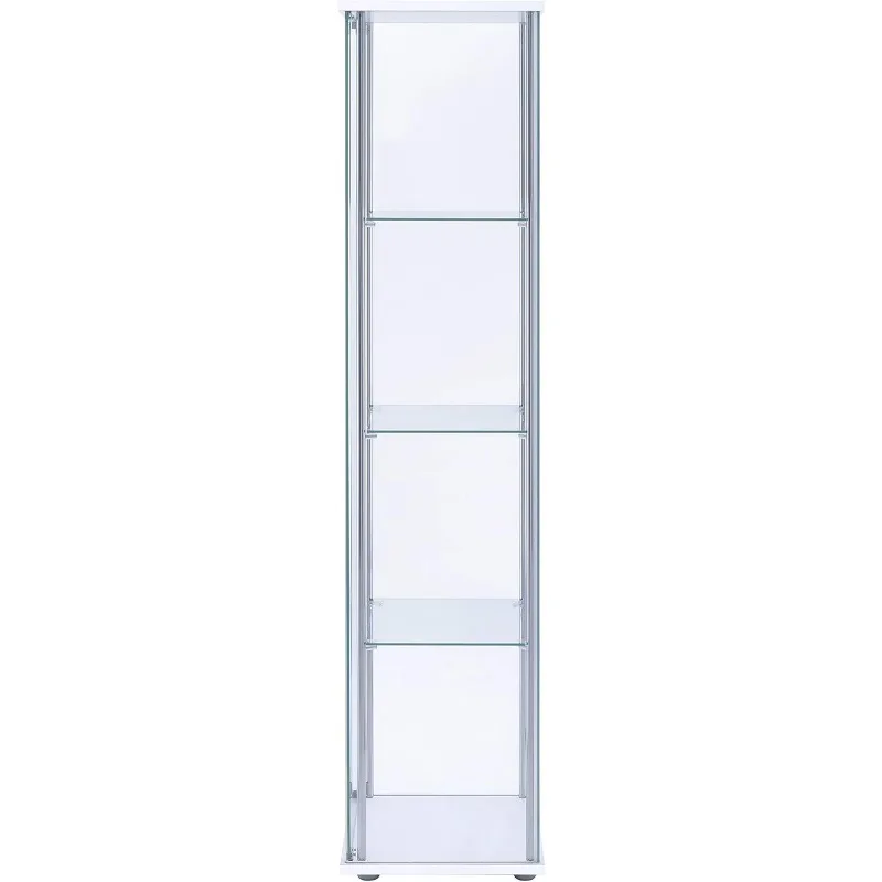 Coaster Home Furnishings Rectangular 4-Shelf Clear Curio Cabinet, 63.75" H x 14.25" W x 16.75" D, White, Chrome, 951072