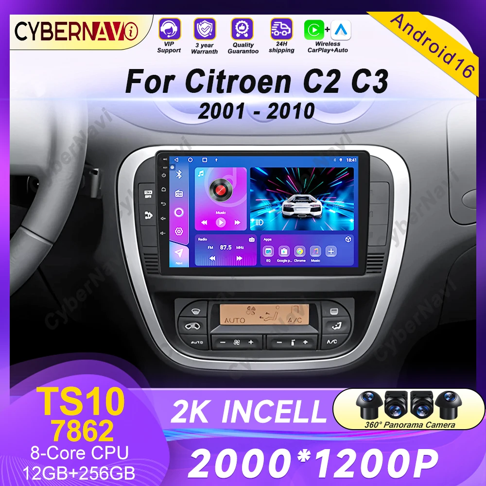 Android Car Radio For Citroen C2 C3 2001-2010 Auto Multimedia Player GPS Navigation Wireless Carplay QLED Touch Screen Stereo 4G