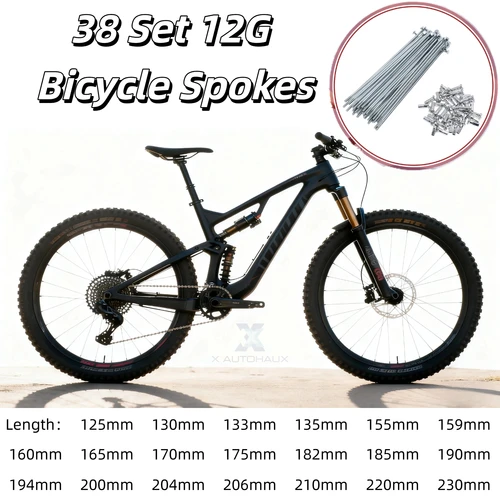 X Autohaux acero al carbono galvanizado 38 juegos 12G radios de bicicleta 175mm 182mm 185mm 190mm 194mm 200mm 204mm 206mm 210mm 220mm 230mm