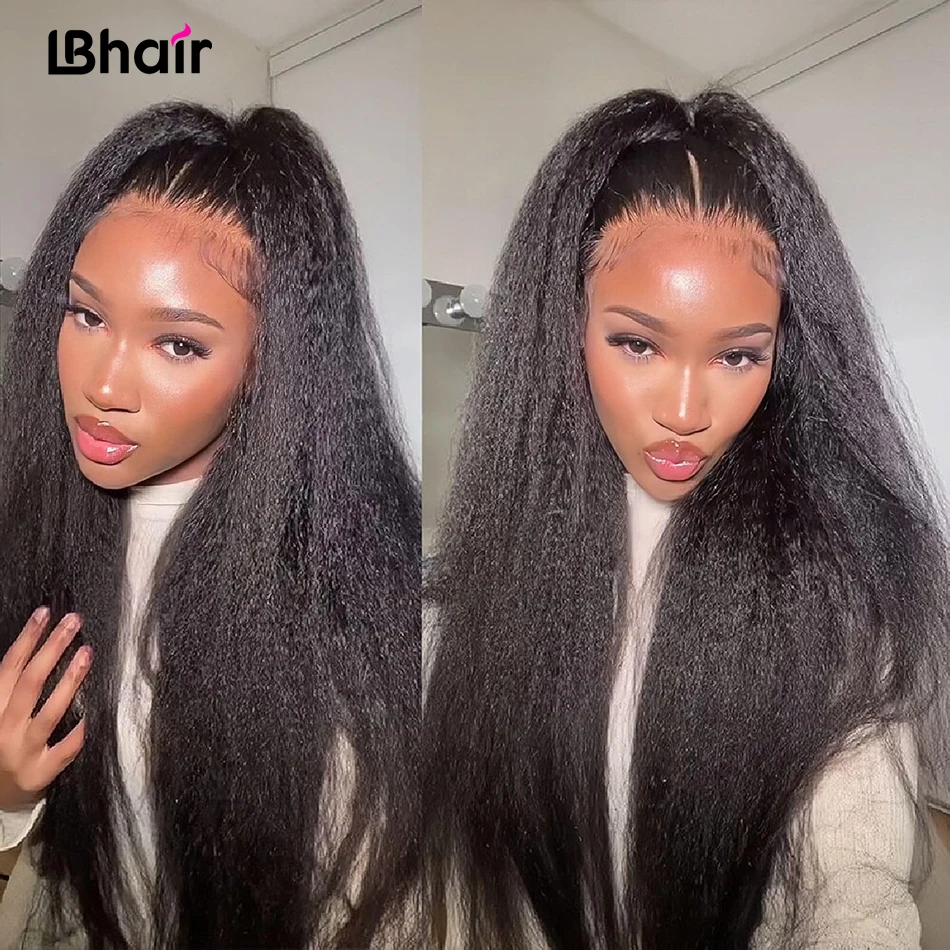 

LBhair 13x6 Kinky Straight Human Hair Lace Front Wigs for Black Women Pre Bleached Knots Kinky Straight Human Hair Wig 26 Inch