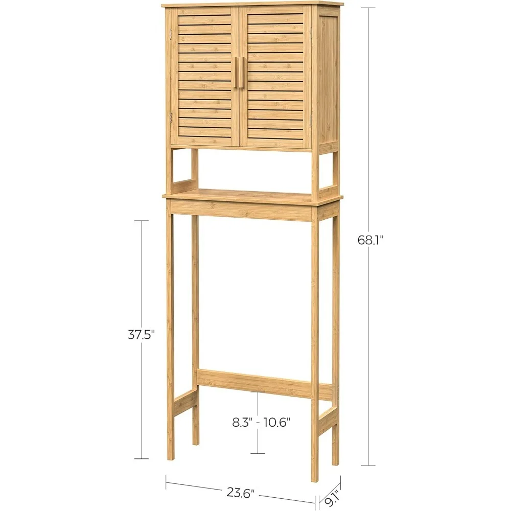 تمت ترقيتها بالكامل - خزانة تخزين فوق المرحاض، وخزانة حمام مع رف داخلي قابل للتعديل وقضيب تثبيت سفلي،