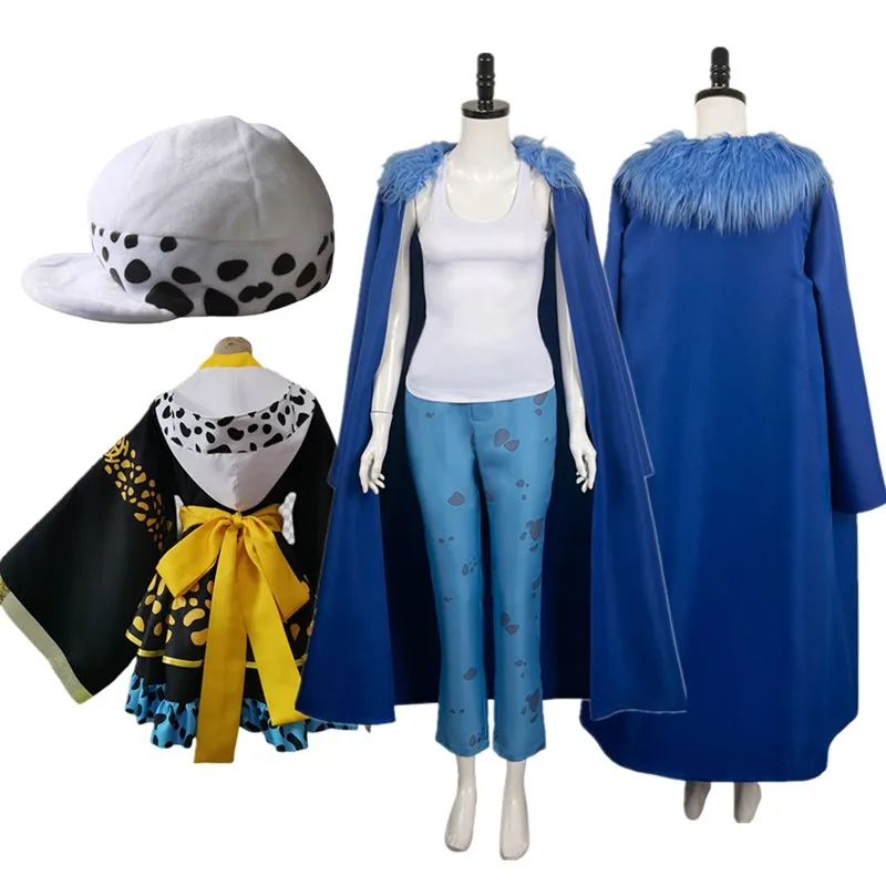 

Trafalgar Cosplay Kimono Dress Law Costume Hat Adult Women Vest Pants Cloak Earrings Outfits Halloween Carnival Party Suit