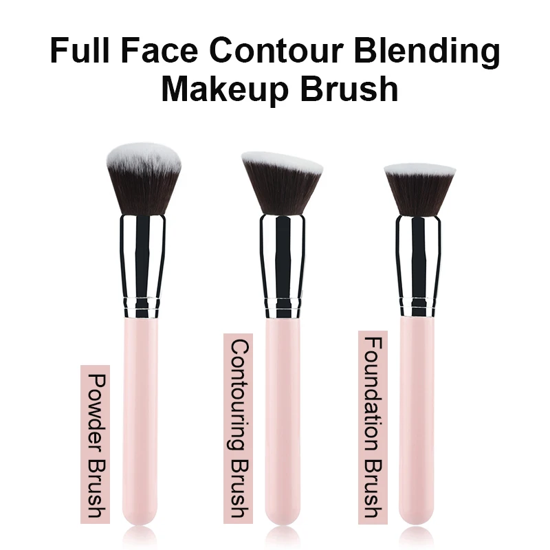 3PCS Makeup Brush Set, Flat Kabuki Foundation Brush for Liquid Cream Powder, Full Face Contour Blending, Large Face Foundation M