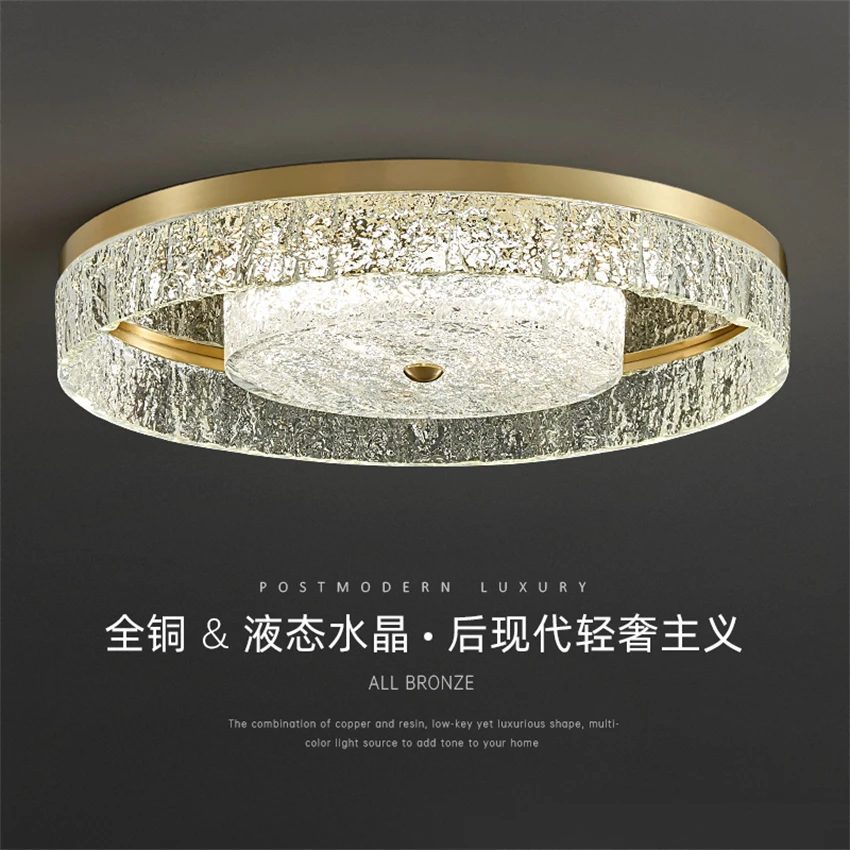 Luxury liquid crystal round ceiling lights bedroom living room lamp copper Italian modern study hotel decorative LED lighting