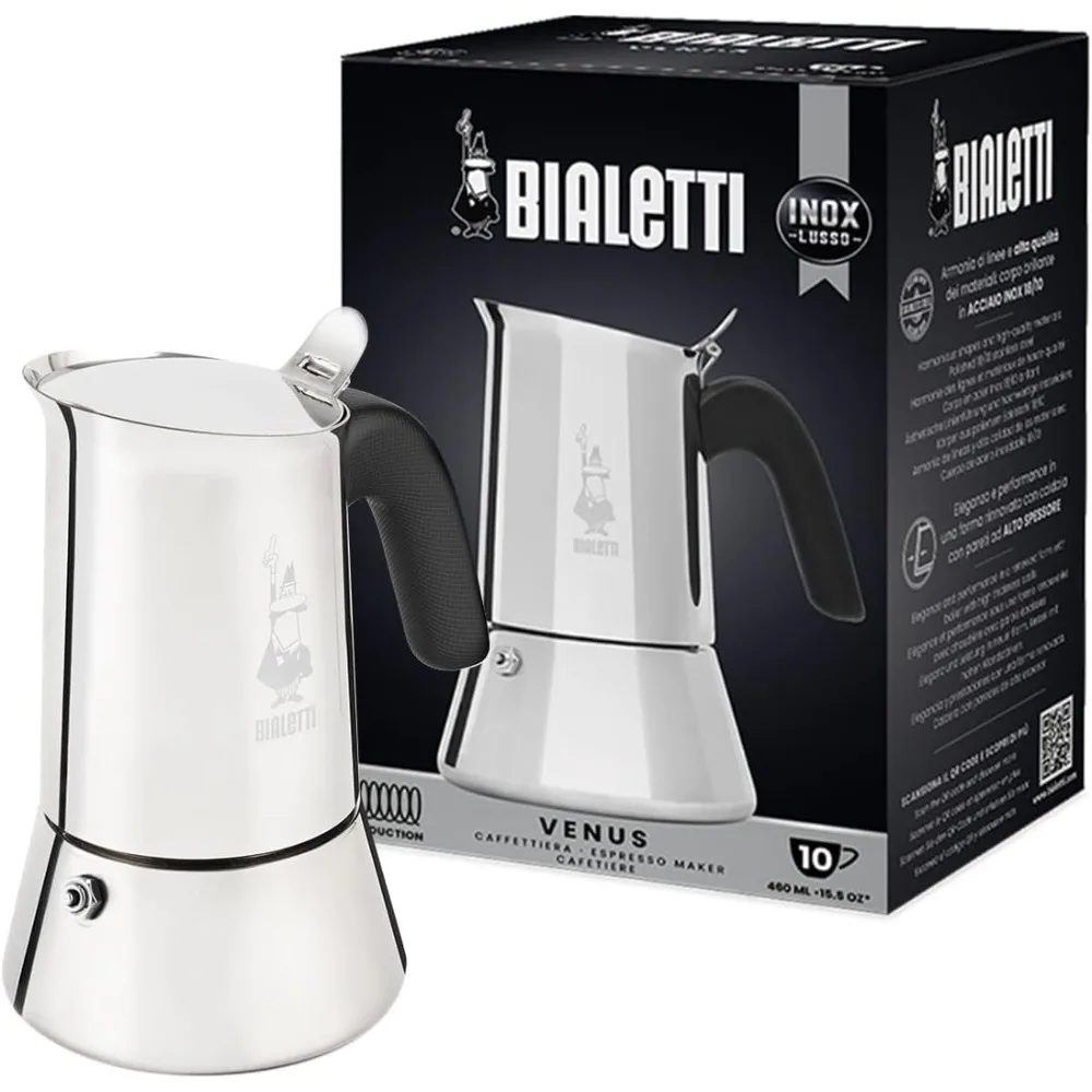 

Индукционная кофеварка для эспрессо Bialetti Venus, нержавеющая сталь, емкость 10 чашек, серебристая