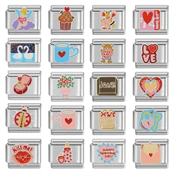 Love Series Italian Charm Stainless Steel Bracelet 9mm Diy Gift Love Ring Bear Key Kiss Me