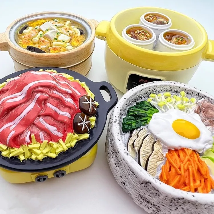 Stone Pot Mixed Rice, Mushroom Soup Handmade Painted 3D Fridge Magnets Tourism Souvenirs Refrigerator Magnetic Stickers