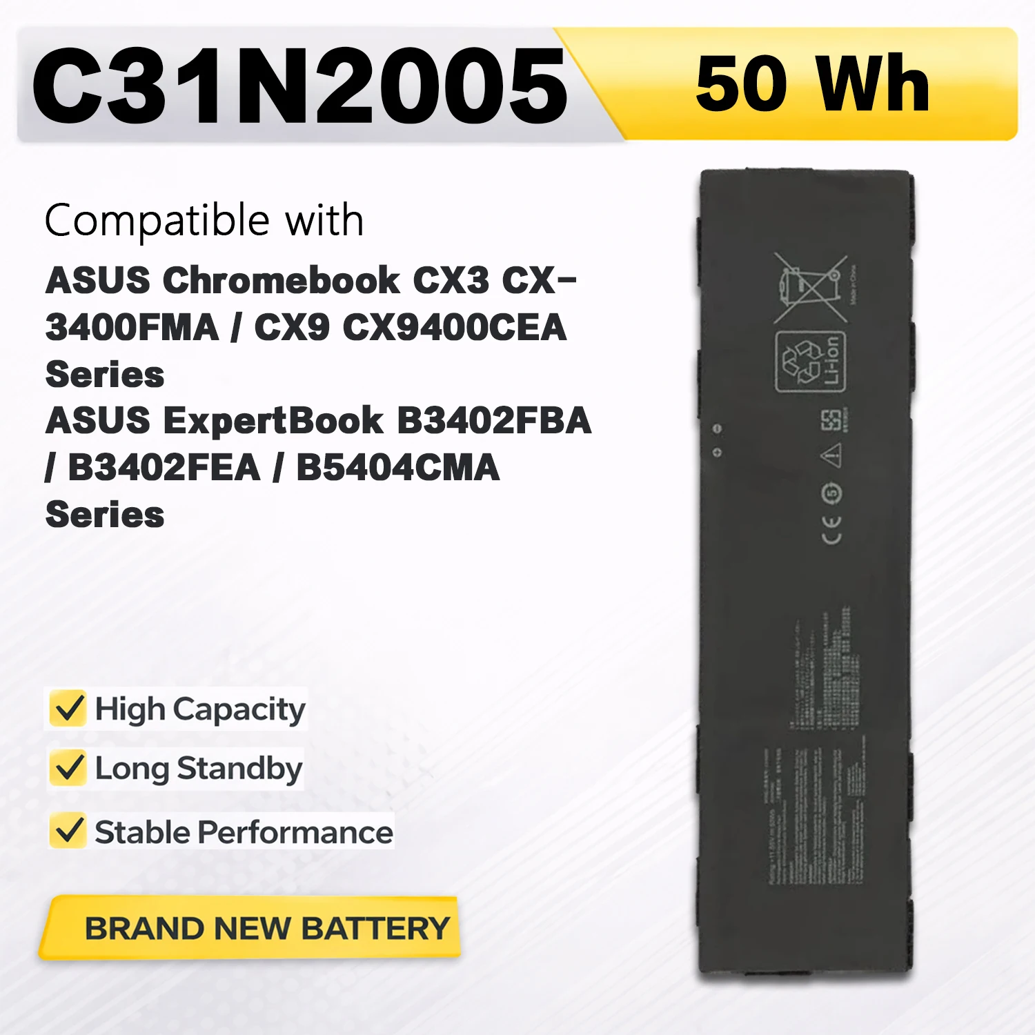 PowerHub C31N2005 11.55V 50Wh 4210mAh Laptop Battery For ASUS Chromebook CX3400 CX9400 ExpertBook B3402FBA B5404CMA B3402FEA CX3