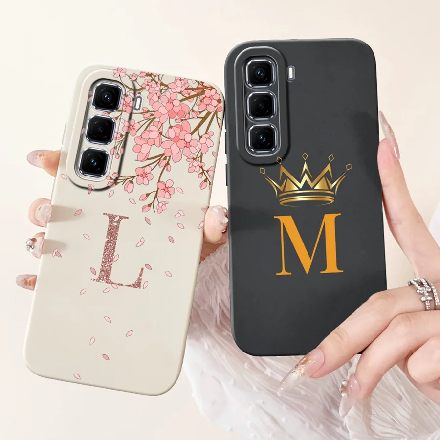 For infinix Hot 50 Pro Plus Case Crown Initial Letter Soft Silicone Cover For infinix hot50Pro Couqe Infinix hot50 Pro+ Funda