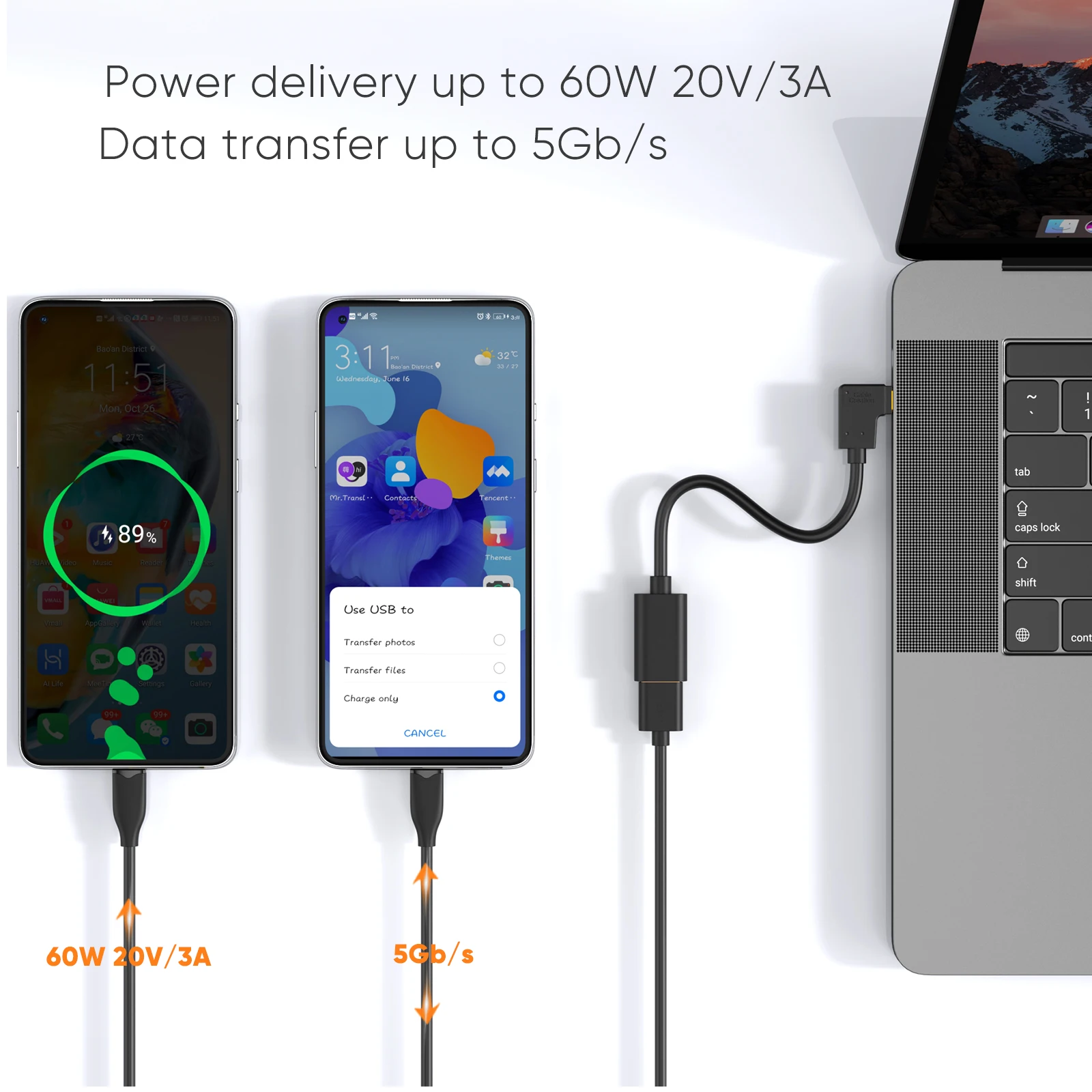 Adaptor CableCreation Tipe C ke USB 3.0, Kabel Adaptor OTG USB C Male ke USB A Female 90 Derajat