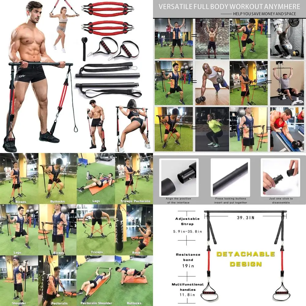 

Набор для пилатеса с регулируемой нагрузкой до 180 фунтов, с эспандерами, устойчивый к разрывам, для динамических тренировок всего тела, портативный домашний тренажер