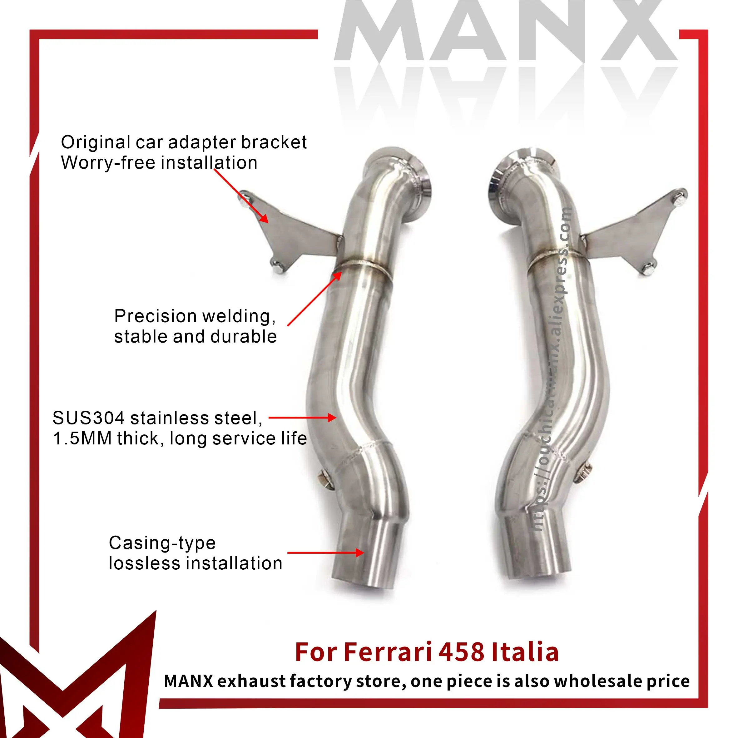 

Stainless steel Performance Auto Exhaust pipe Catless Downpipe for Ferrari 458 Italia Without Heat Shiel