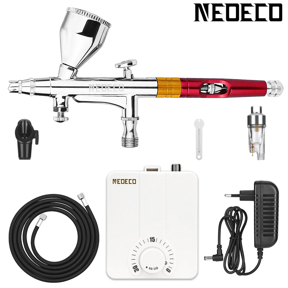 Dual-Action Airbrush mit 30 psi Auto Stop Kompressor Kit Air Brush Spritzpistole für Make-up Nagelfarbe Tattoo Körper Kuchen Auto Friseur – Detail 7