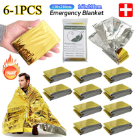 6-1Pcs Emergency Thermal Blanket Folding Waterproof Windproof Sunshade Rescue Blanket Outdoor Survive First Aid Camping Mat Pad