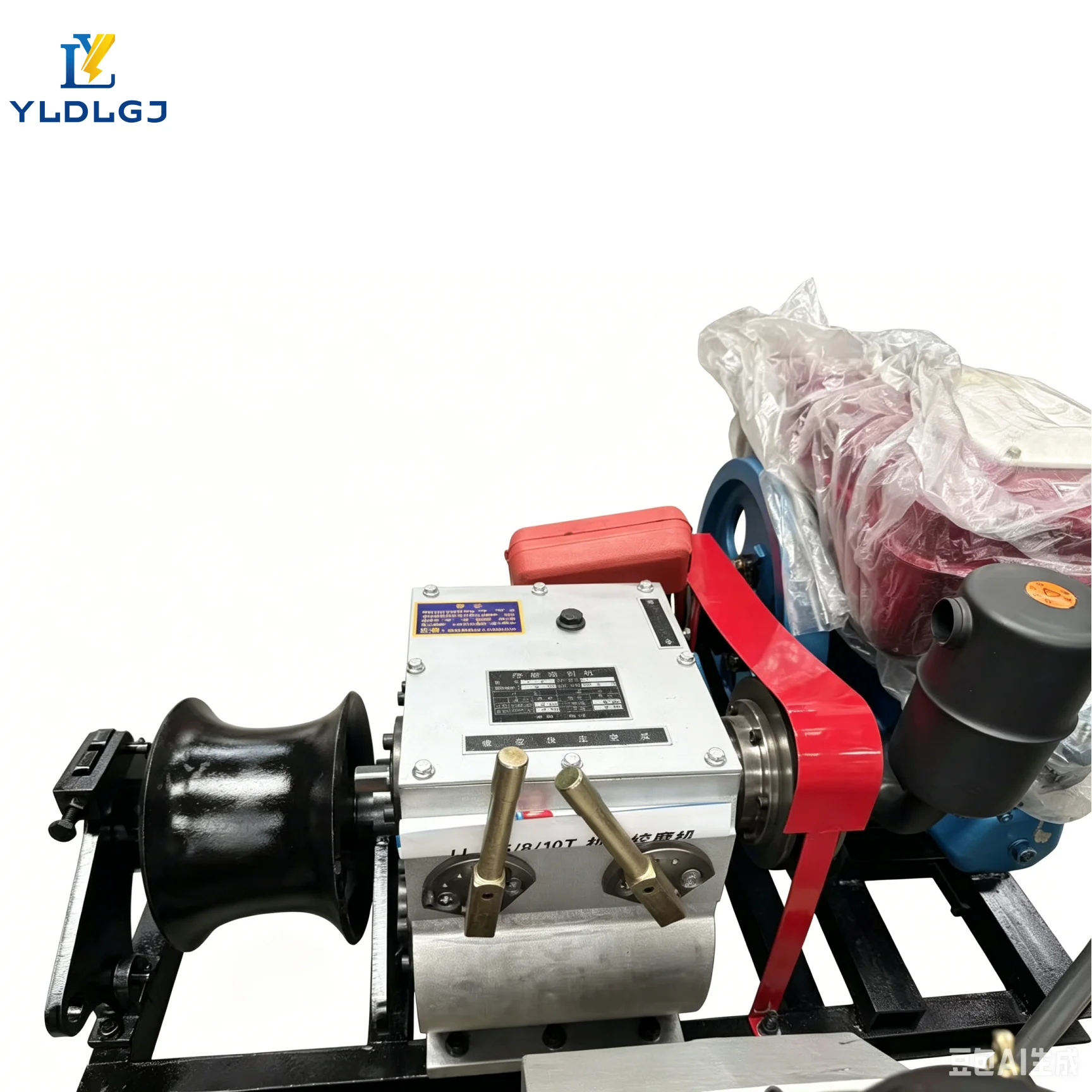 YILI 8T  Capstan Winch Belt Drive Red Engine Hourglass Drum Portable Cable Puller Dual Lever Control Steel Frame Builder