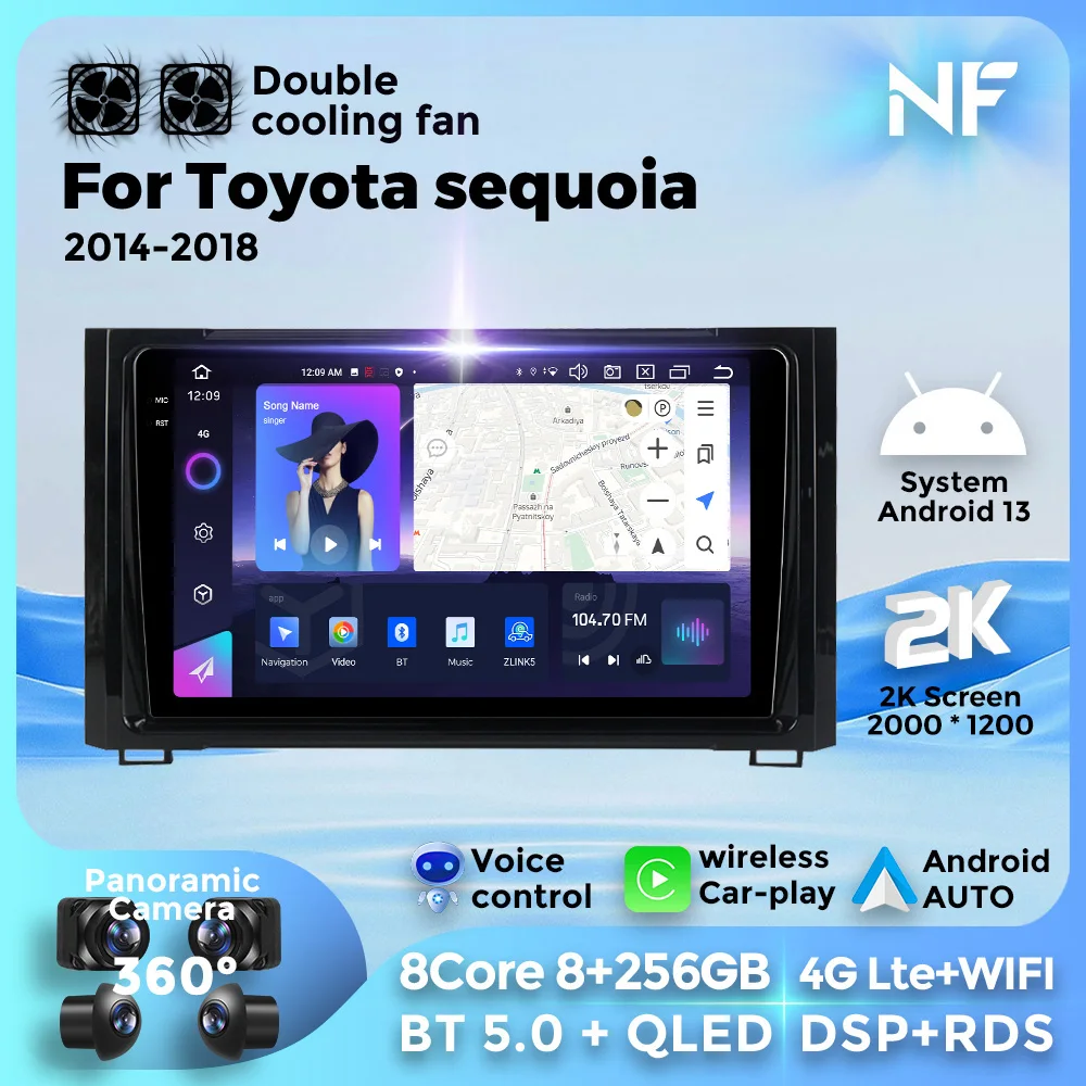 

Car Radio Multimedia Video Player For Toyota Sequoia 2014-2018 For Wireless Carplay Auto 8+256G 8 Core 4G WIFI BT5.0 GPS DSP RDS