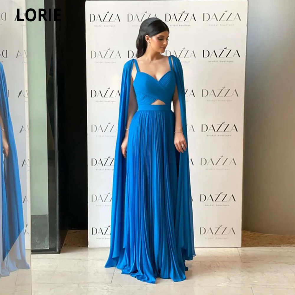 LORIE vestido De noche De línea a azul real para mujer, vestido De gasa con escote Corazón, capa larga, vestido De fiesta Formal, vestido De Graduación