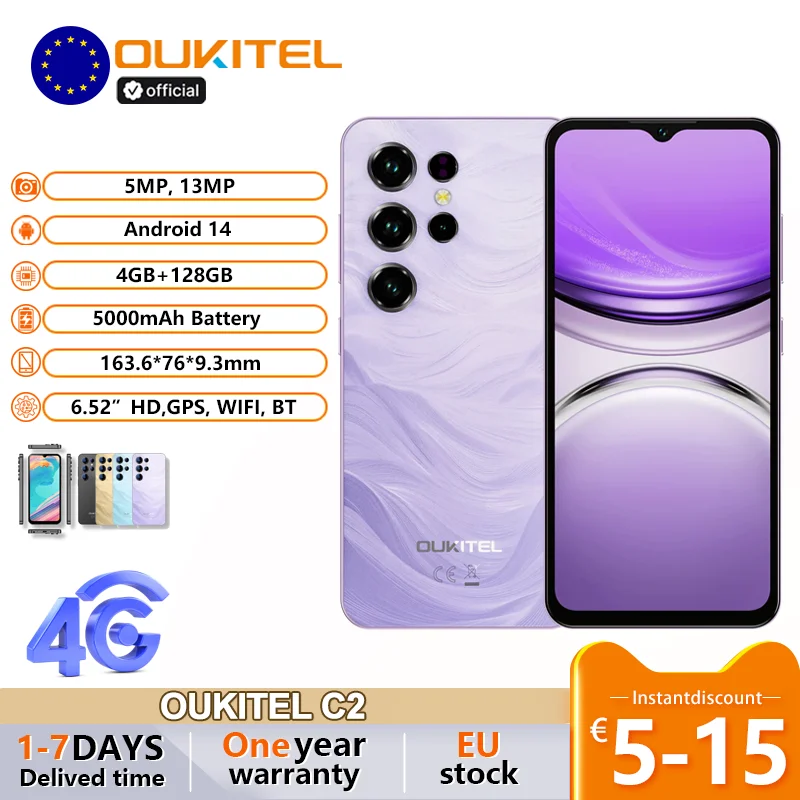 OUKITEL C2 6,52-inch Smartphone Tot 16GB RAM + 128GB ROM 5000mAh Batterij Telefoon 13MP Camera GPS 4G Dual Sim Mobiele Smartphone