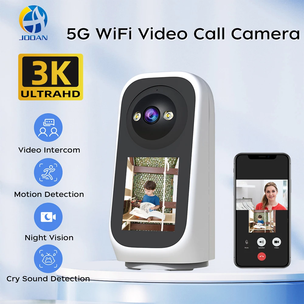 Jooan 3K PTZ ip Camera Video Call with 2.8Inch LED Screen Baby Cry Sound Detection Security camera AI tracking Baby Monitor