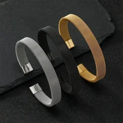 Fashion Bracelets Gold Black Silver Color Mesh Lover's Stainless Steel Open Cuff Bracelet for Women Cuff Bracelets Jewelry