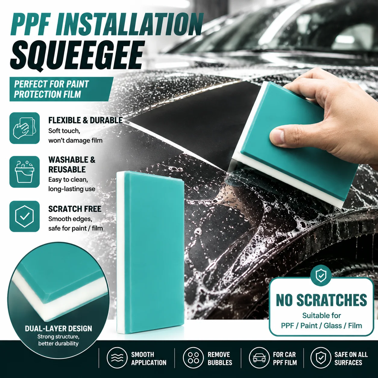 PPF Squeegee Paint Protection Film Installation Tool Car Wrap Vinyl Wrap Applicator Bubble Water Remover Auto Detailing Tool