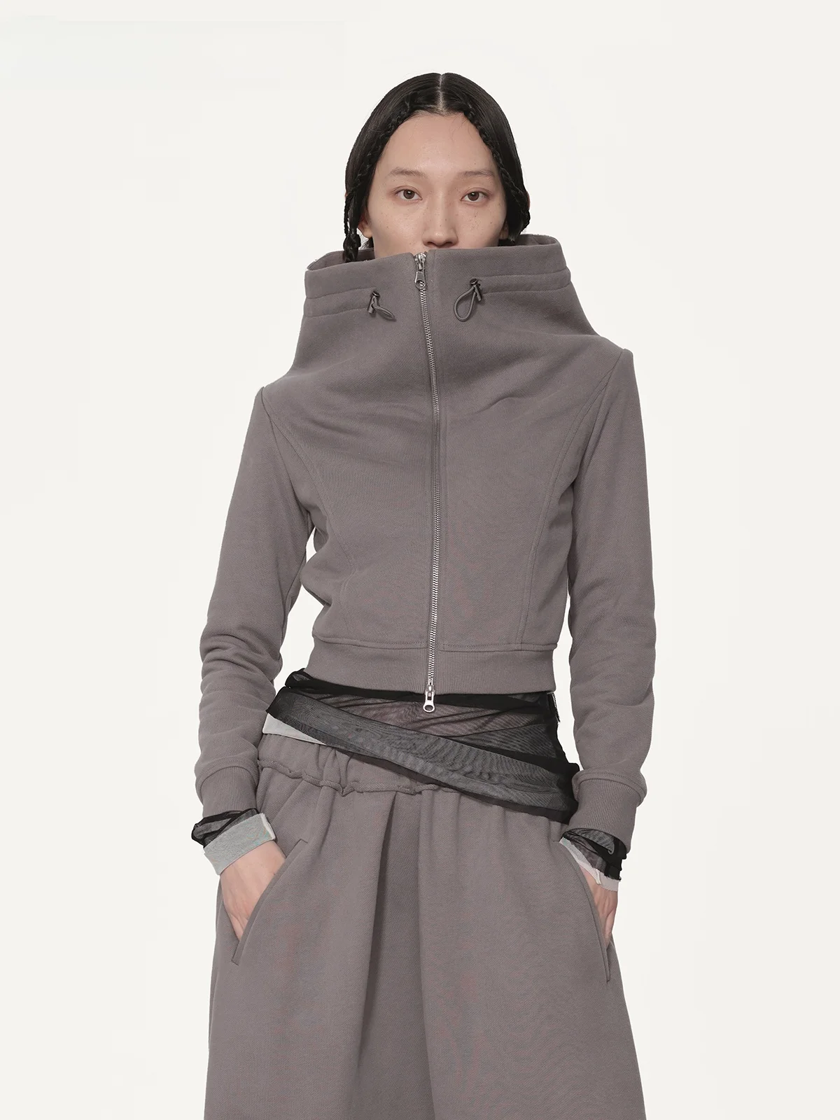 

JABBERWCOKY Women's Hooded Sportswear Sweatshirt with Double Zipper Design And Drawstring High Collar Thickened Casual Jacket