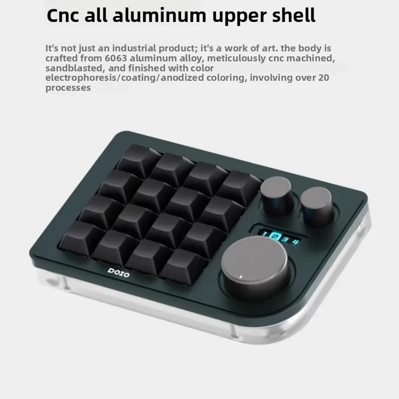 DOIO KB16-01 Mini Mechanical Keyboard 3 Knobs Custom Key QMK VIA Gasket Structure Office Keyboard Suitable for Designers