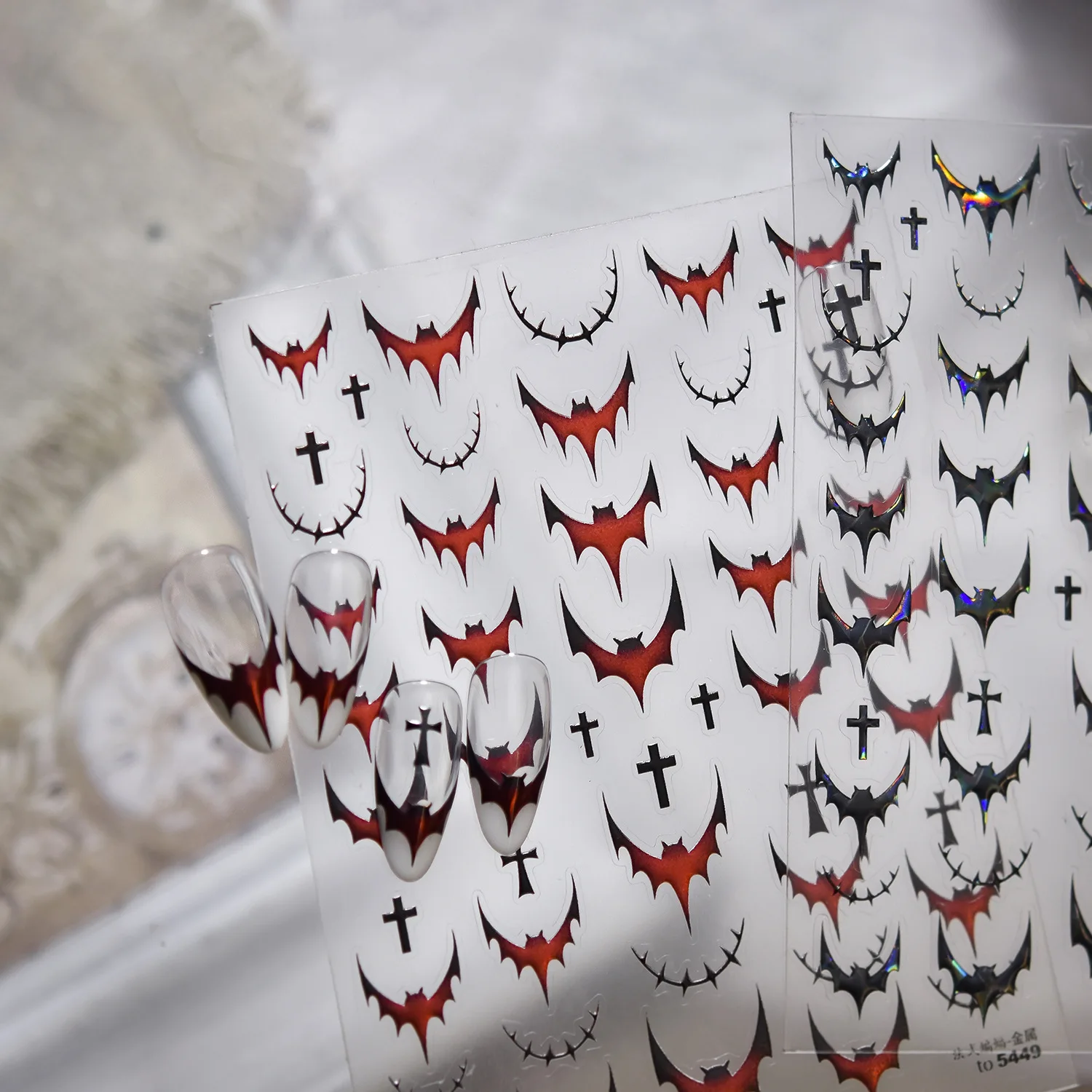 Pegatinas de Metal para decoración de uñas, estilo oscuro, diseño de murciélago francés minimalista moderno, juego mixto DIY para decoración elegante de uñas