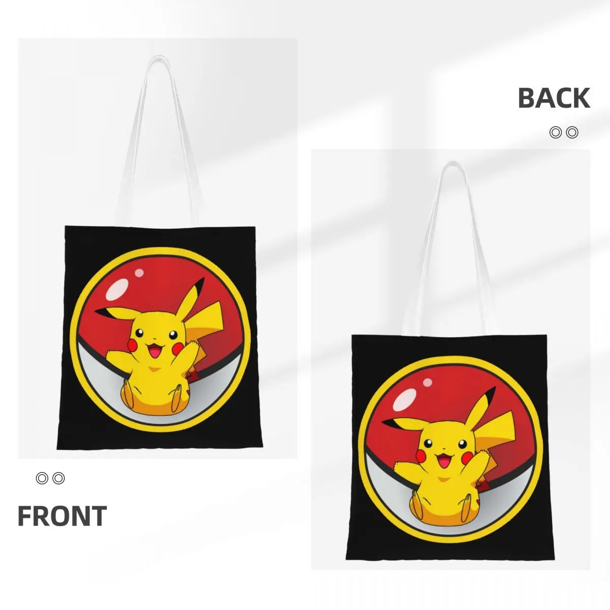 Custom Cartoon Animation Pokemon Pikachu Canvas Shopping Bags Women Washable Groceries Tote Shopper Bags