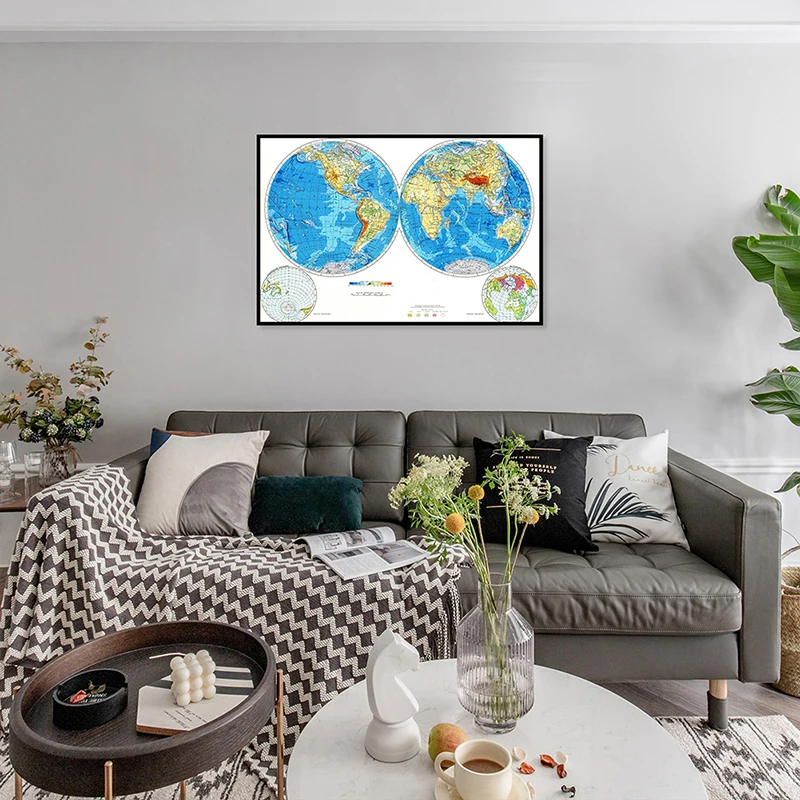 Mapa do mundo russo 59*42cm spray lona geográfica artístico pano de fundo sala de estar adesivo parede decoração fontes educacionais