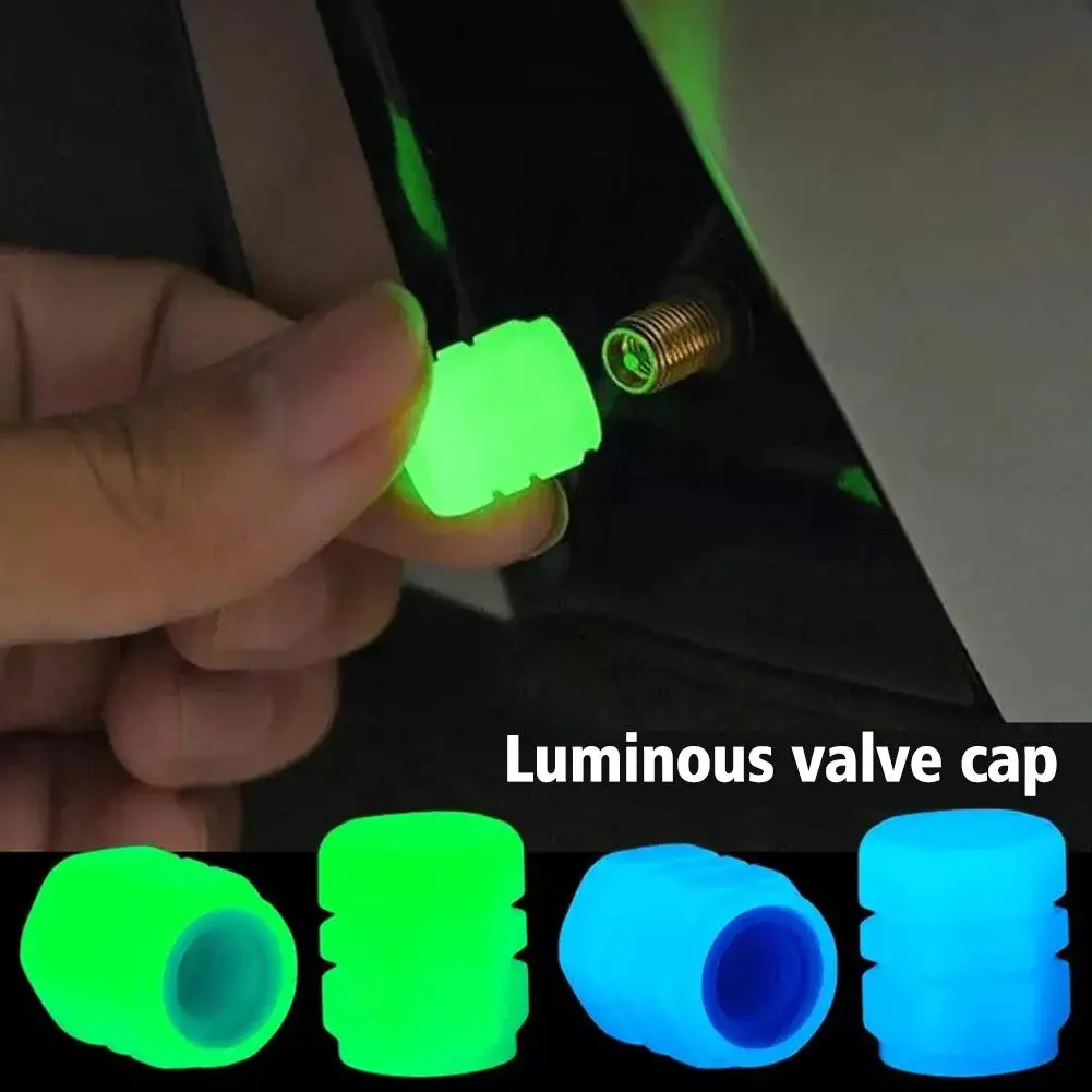 Luminoso carro pneu válvula Cap, Roda da noite fluorescente, Dustproof Bico Decoração, moto moto Stem, pneu incandescente Cap, T8O0, 4pcs