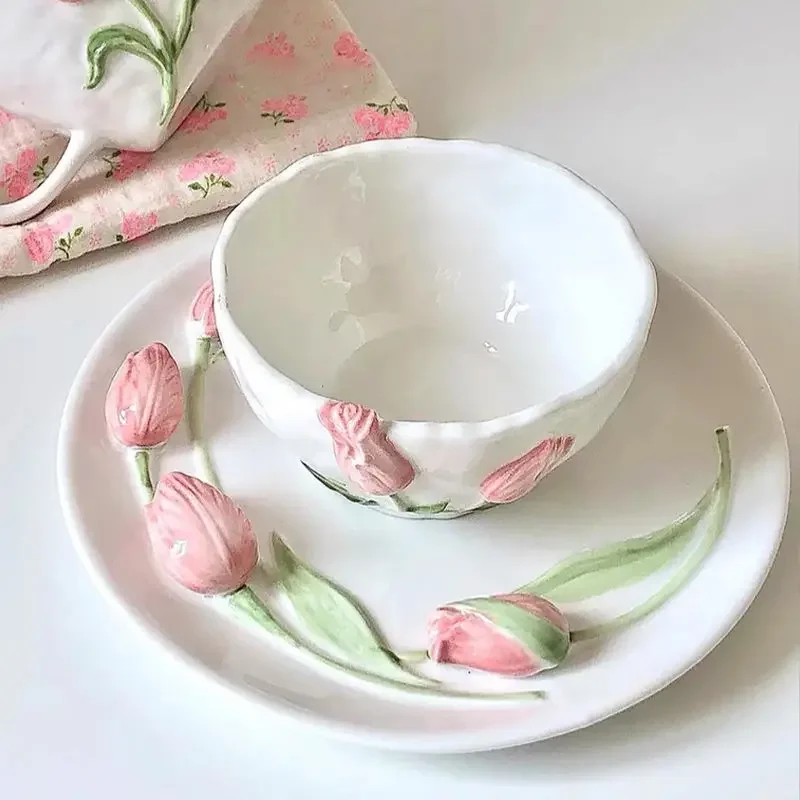 Rice bowl for girls, especially cute relief niche design, beautiful and fresh dessert, sugar water oat breakfast bowl