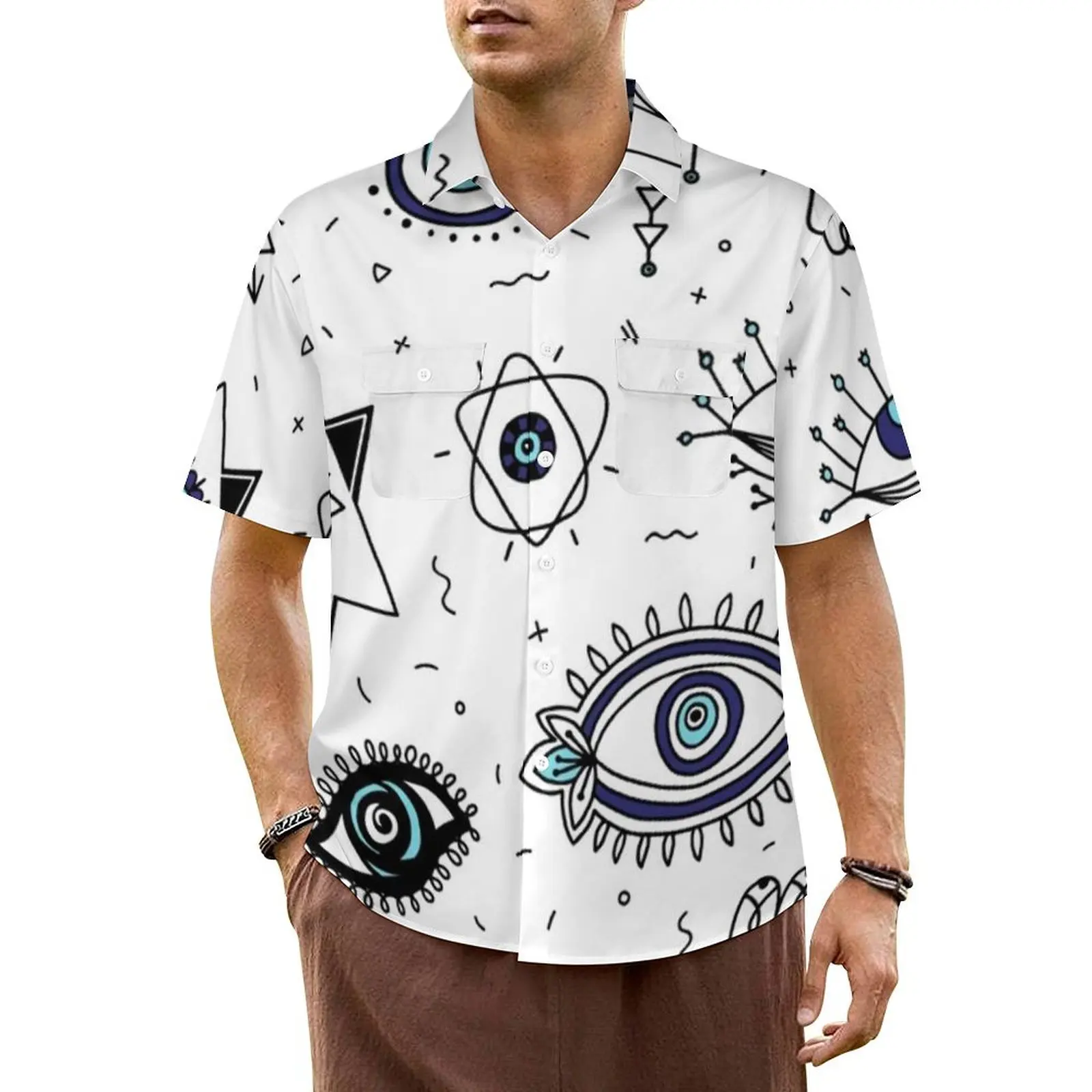 

Evil Eyes Beach Shirt Comic Eye Watching Hawaiian Casual Shirts Men Retro Blouses Short Sleeve Harajuku Design Top