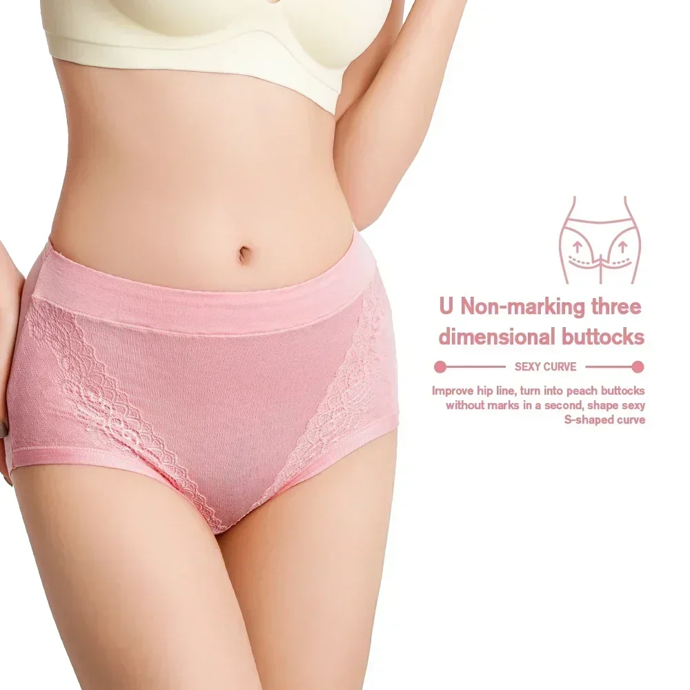 Calcinha de renda modal de cintura alta para mulheres, cuecas plus size, cuecas femininas, cueca de meia idade para mãe, grande, 2024, 3 unidades