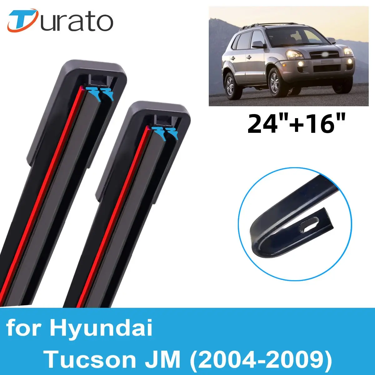 

2PCS Car Wiper Blades for 2004-2009 Hyundai Tucson JM Front Windscreen Windshield Double Rubber Car Accessories 2007 2008 2009