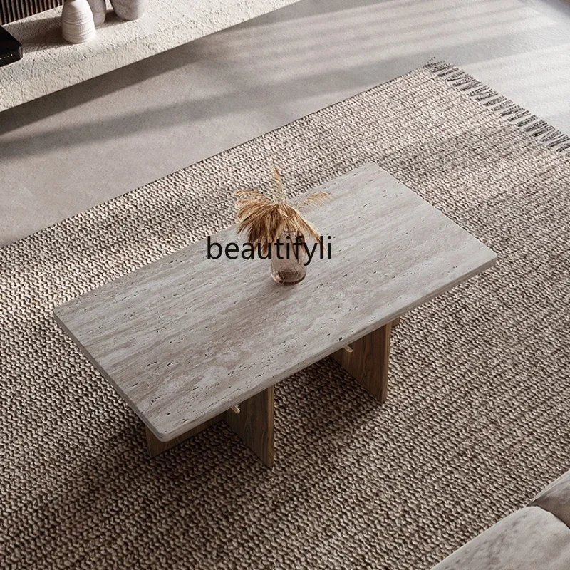 Solid Wood Cave Stone Coffee Table Home Living Room Modern Rectangular Mid-Ancient Style Bed & Breakfast Eight-Immortal Table
